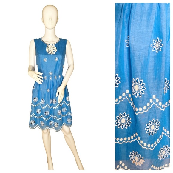 NWT Collette Dinnigan Summer Sky Short Day Dress with Cutwork Embroidery Size L. - Picture 2 of 11